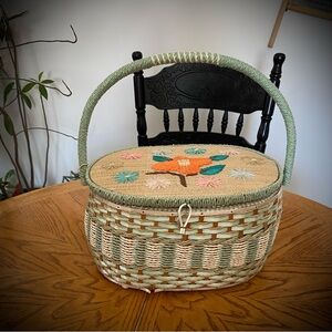 Vintage Made in Japan Sewing Basket / Storage Ornate Decorative Floral Hand Made